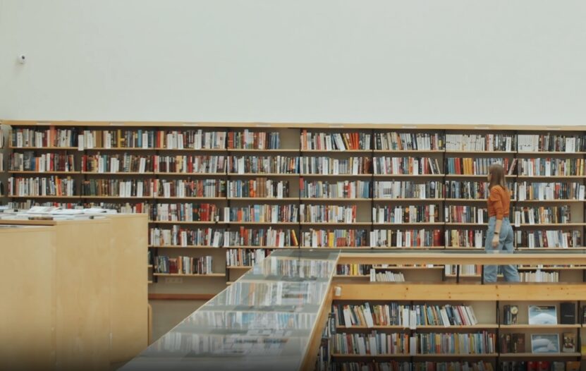 girl in library